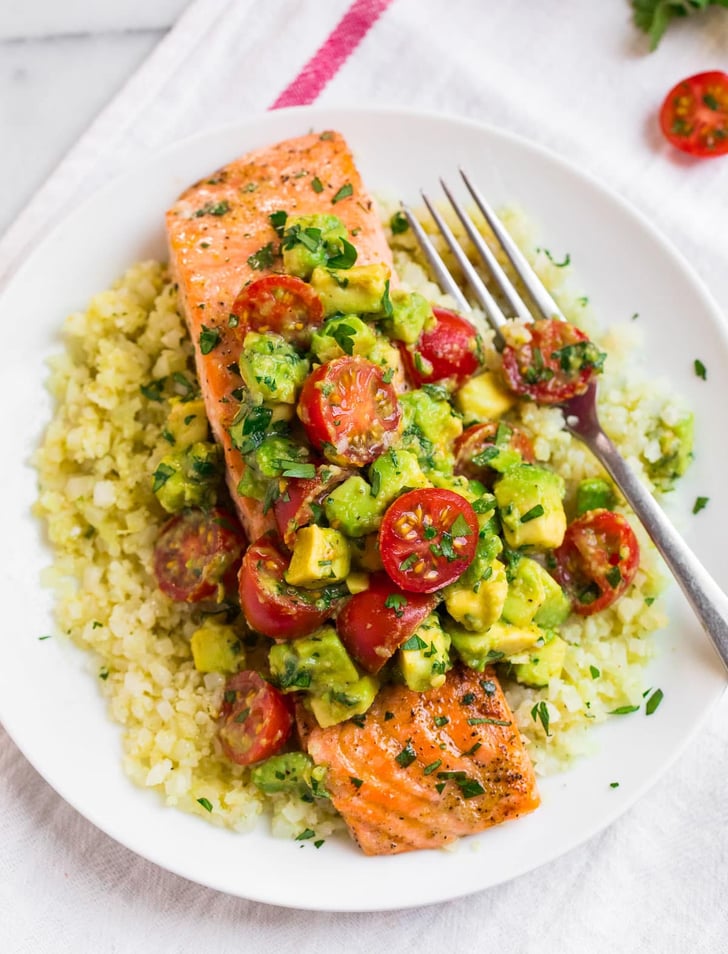 Salmon With Cauliflower Rice and Avocado Salsa | Healthy Valentine's