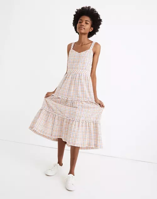Madewell Gingham Sweetheart Ruffle-Tiered Midi Dress