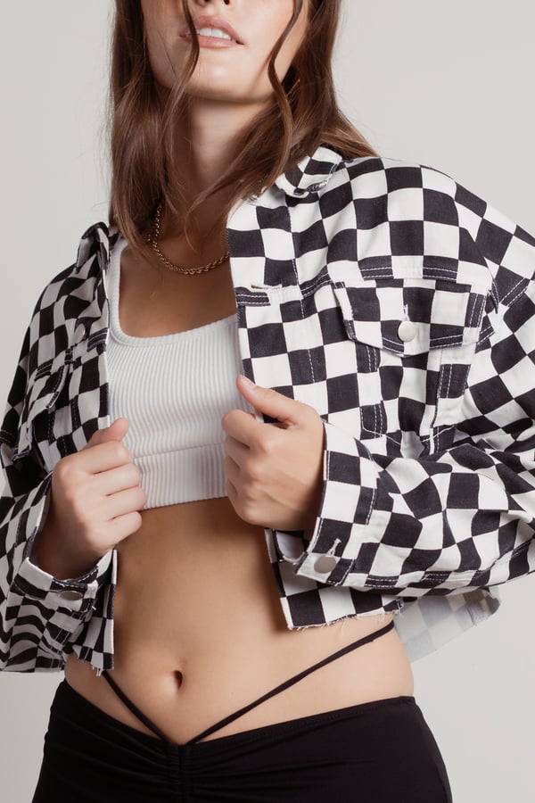 Tobi Jennie Checkered Cropped Denim Jacket