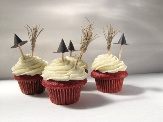 hat and broom cupcake toppers