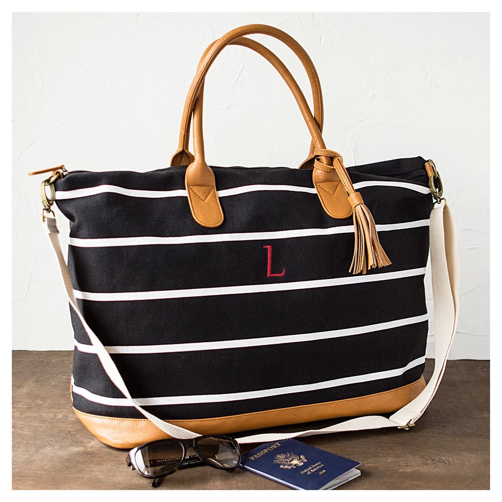 Monogrammed Black Striped Oversized Weekender Bag