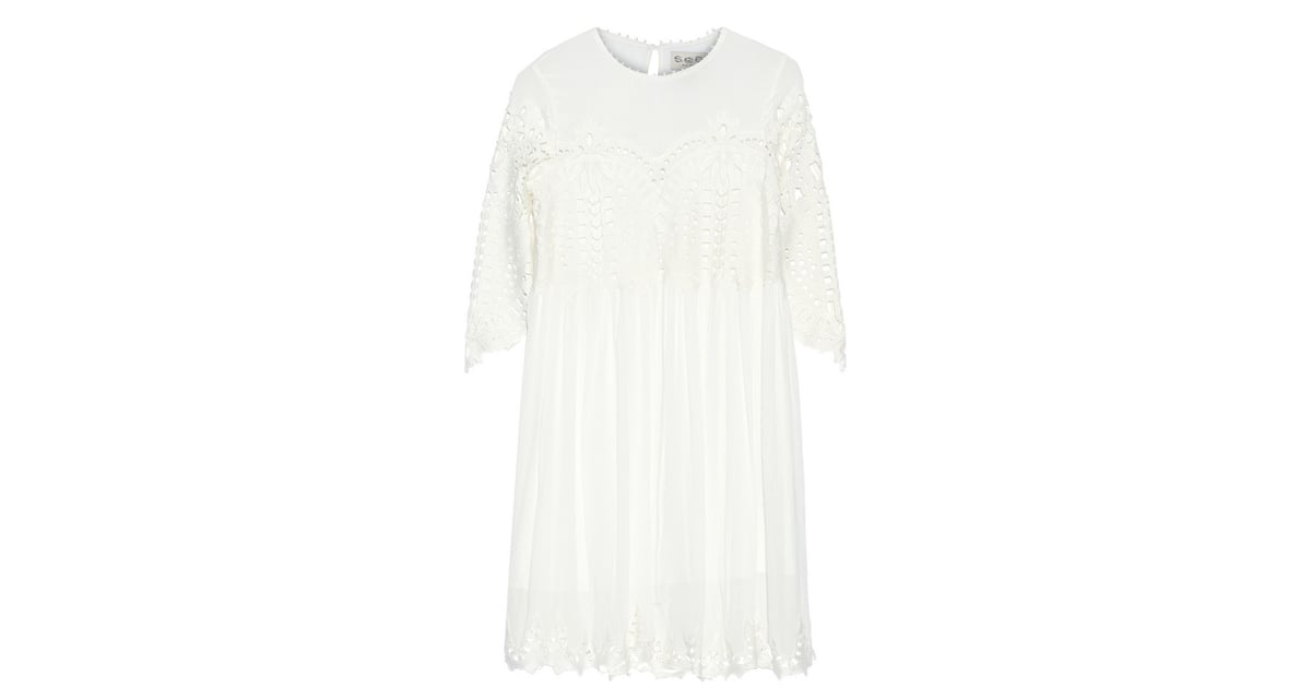 Sea Trellis Guipure Lace-Paneled Crinkled-Gauze Dress ($395) | Bohemian ...