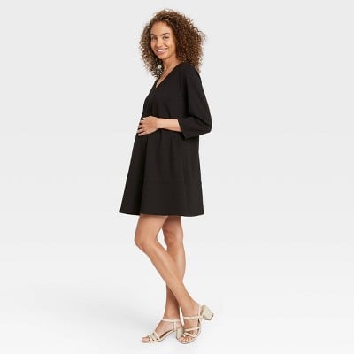 The Nines by Hatch 3/4 Sleeve Fit & Flare Ponte Maternity Dress