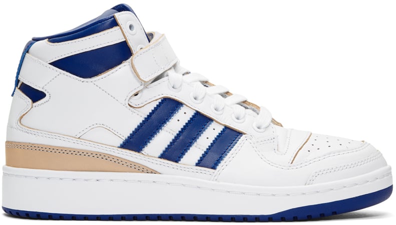 Adidas Originals White and Blue Forum Mid Sneakers