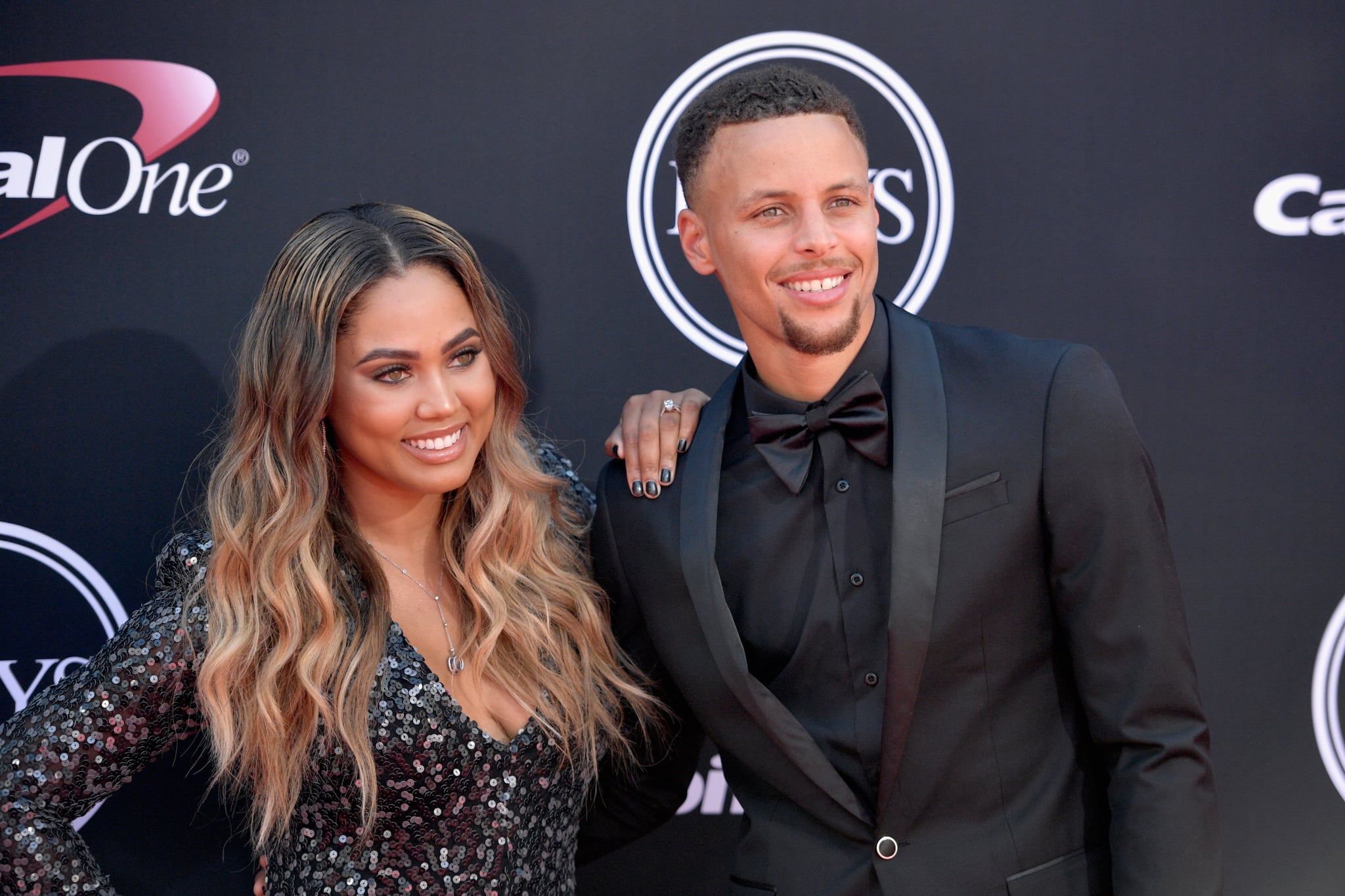 LOS ANGELES, CA - JULY 12:  NBA player Steph Curry (R) and Ayesha Curry attend The 2017 ESPYS at Microsoft Theatre on July 12, 2017 in Los Angeles, California.  (Photo by Matt Winkelmeyer/Getty Images)