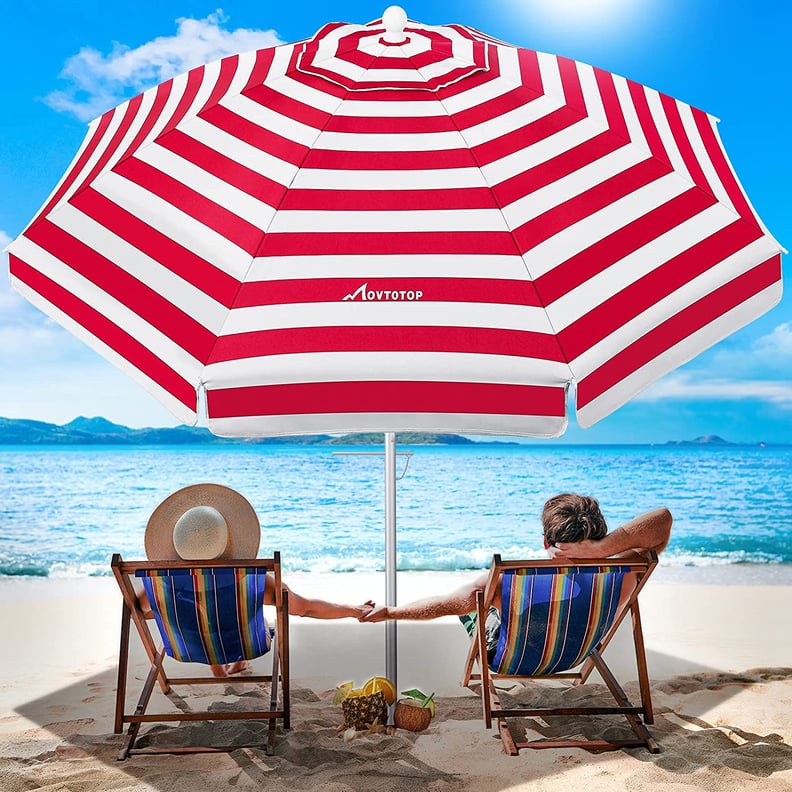 Ariel: Red Striped Beach Umbrella