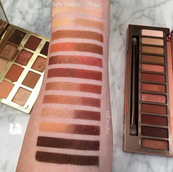 Tarte Toasted Palette and Naked Heat Swatched Side by Side