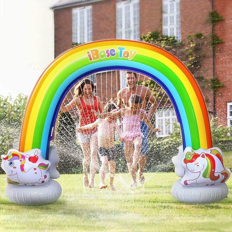 iBaseToy Rainbow Sprinkler for Kids - 7.3 x 6.1 Ft Inflatable Water Sprinklers Toys