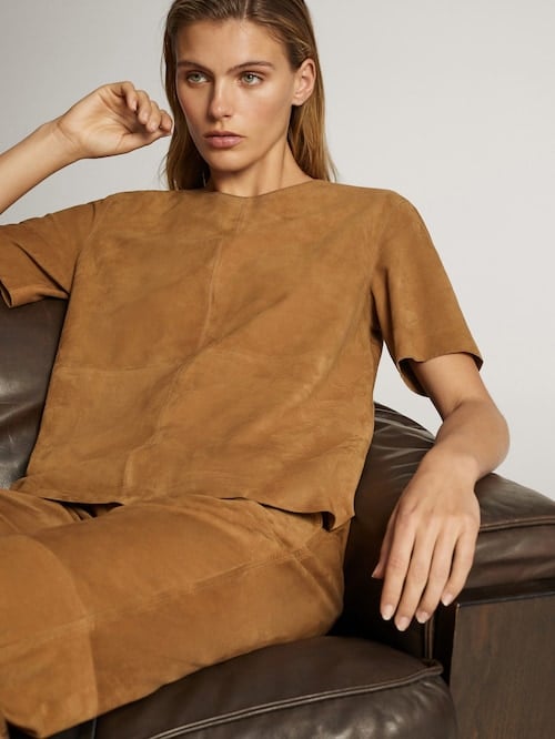 Massimo Dutti Short-Sleeve Suede Top