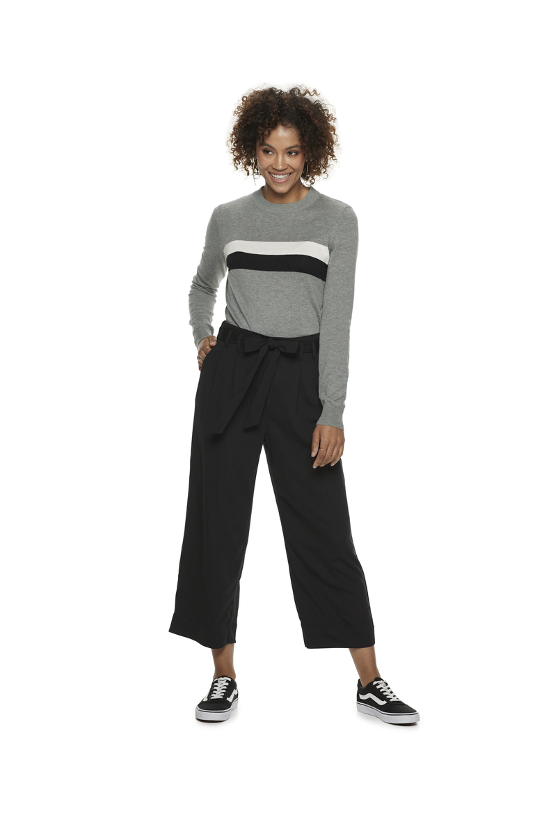 Colorblock Center-Stripe Sweater in Heather Gray