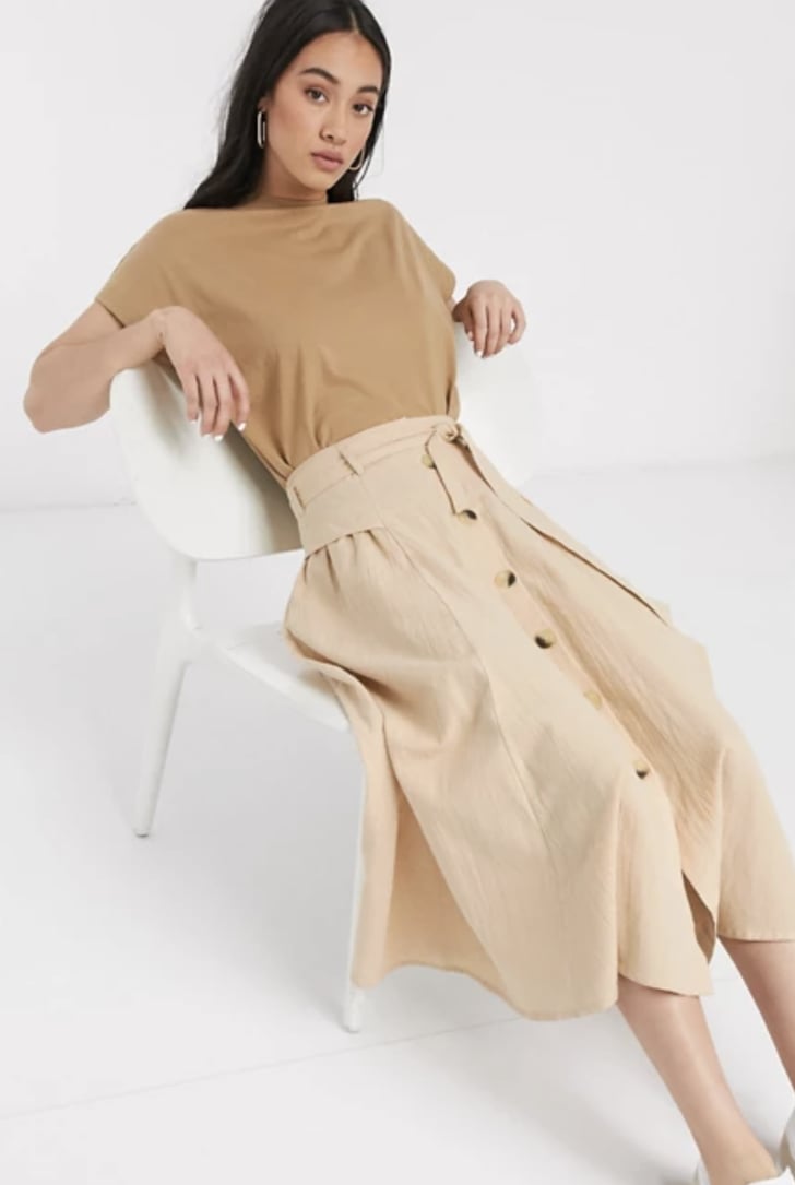 A line button down midi skirt clearance