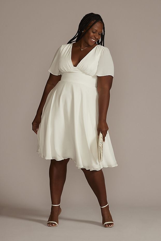 David's Bridal Flutter Sleeve Midi-Length Plus Size Dress