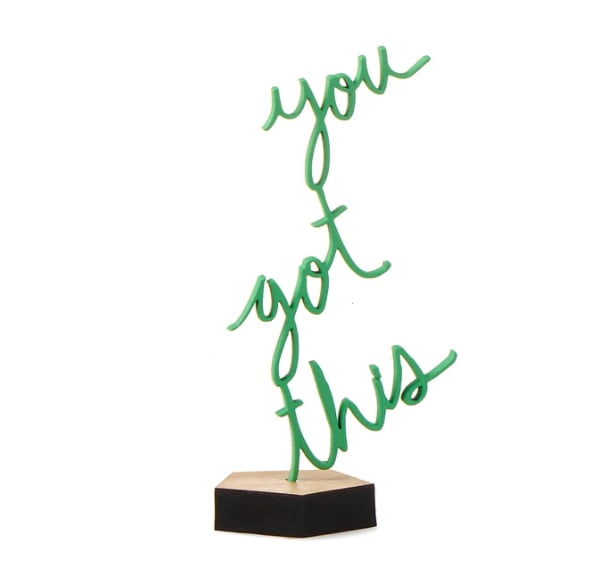 What Wood You Say? Lasercut Wooden Desk Phrase ($50) 
"On theme with the energetic can-do attitude of this month, this affirming phrase is a nice reminder of how cool and competent you are." — KE