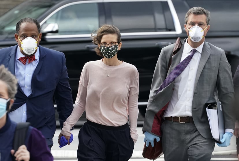 Clare Bronfman arrives at US District court in Brooklyn, New York on September 30, 2020 to be sentenced  for her role in NXIVM, a group that prosecutors say operated as a pyramid scheme and sex-trafficking cult. - US prosecutors on Agust 28, 2020 requeste