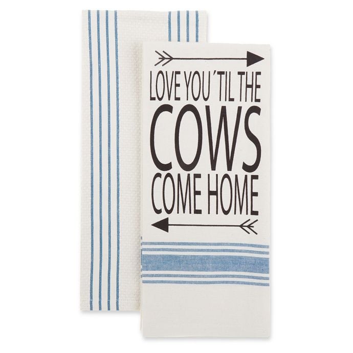 2-Pack Cows Come Home Kitchen Towels in Blue/White