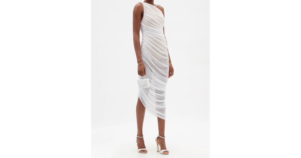 Norma Kamali Diana One-Shoulder Gathered Jersey-Mesh Dress ($107 ...