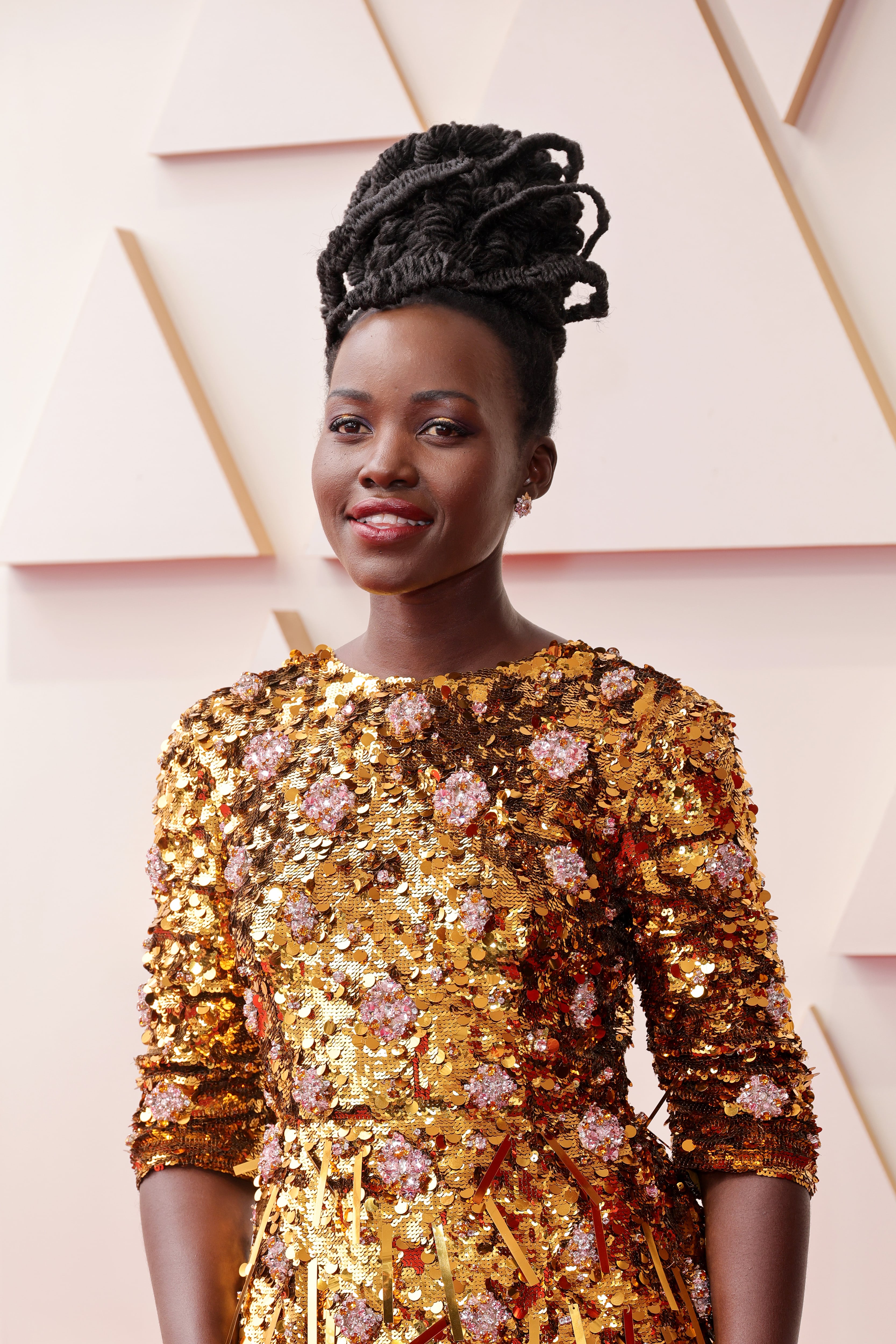 Lupita Nyong'o's Gold Fringe Prada Dress at the 2022 Oscars | PS Fashion