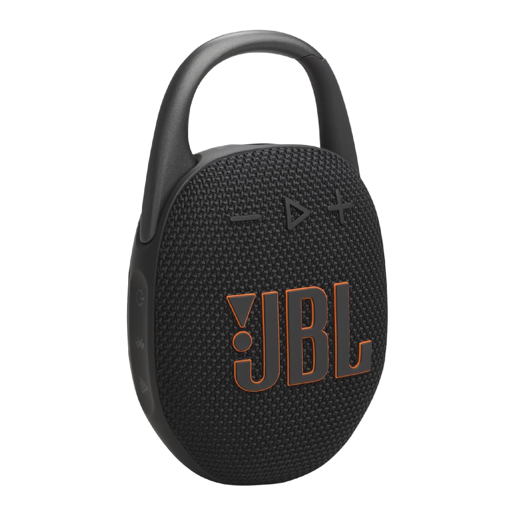 JBL Clip 5 ($60)
This speaker is small enough to hold in your hand but still delivers big sound. It features a wide, fully integrated carabiner, making it easy to clip onto just about anything, from a towel rack for bath playlists in the winter to a cooler handle by the water come summer.