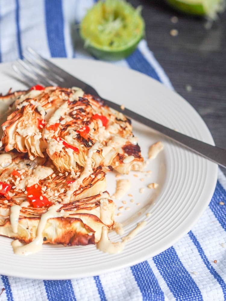 Vegan Cabbage Steaks With Tahini Sauce