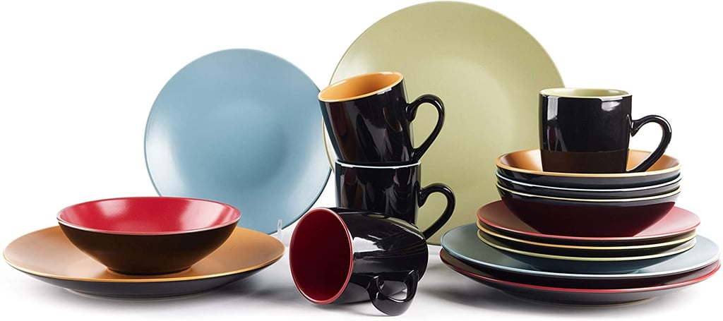 Colorful Stoneware Dinnerware: HomeVss Stoneware Two-Tone Colors Life Dinnerware Set
