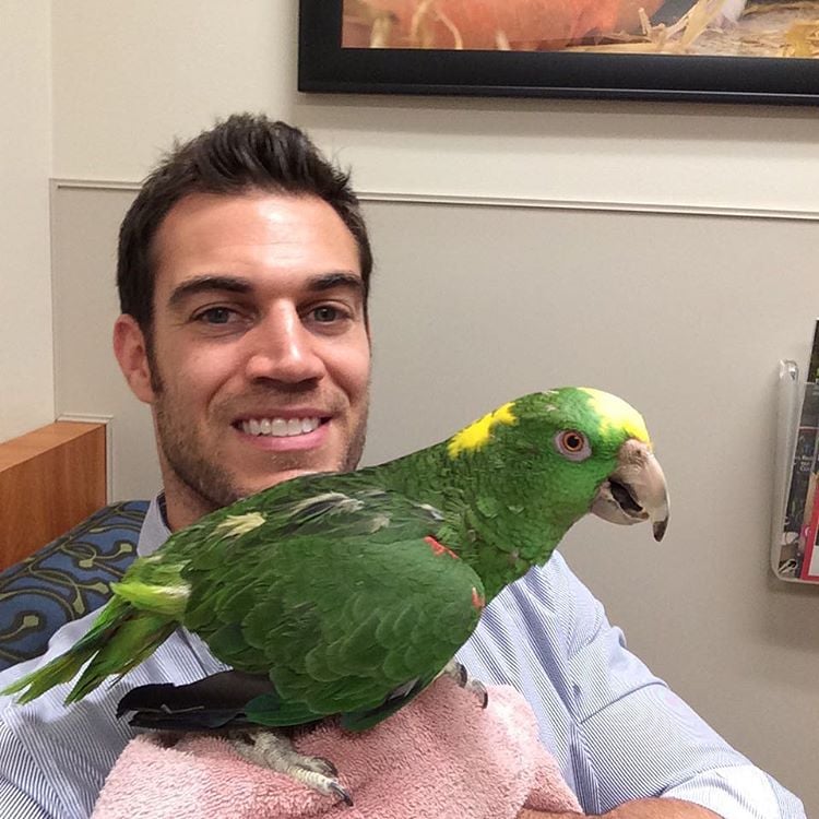 Taking a selfie with a parrot.