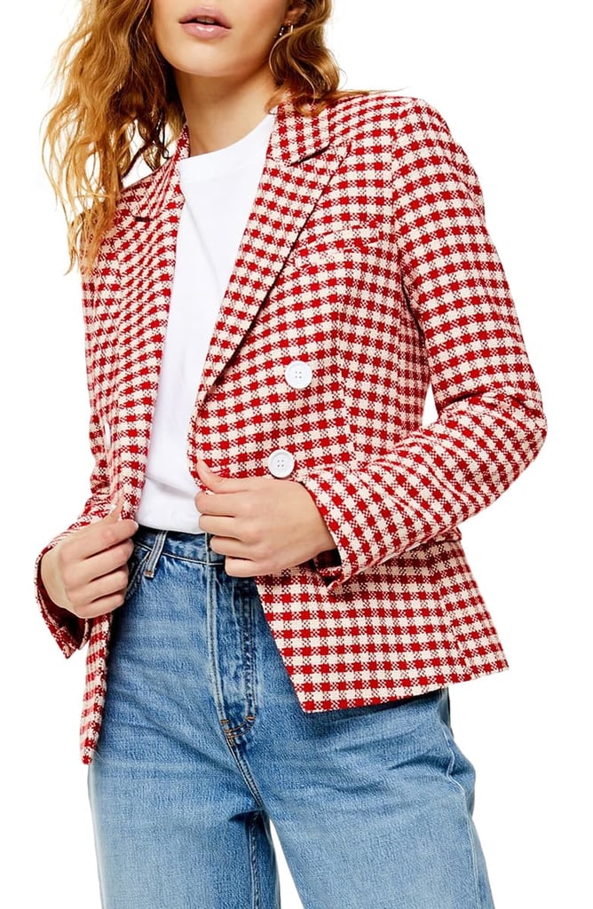 Topshop Check Double-Breasted Blazer