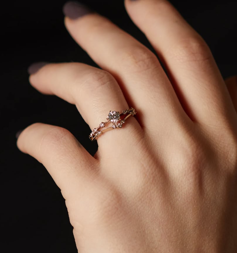 Simple Unique New Moon Solitaire Engagement Ring