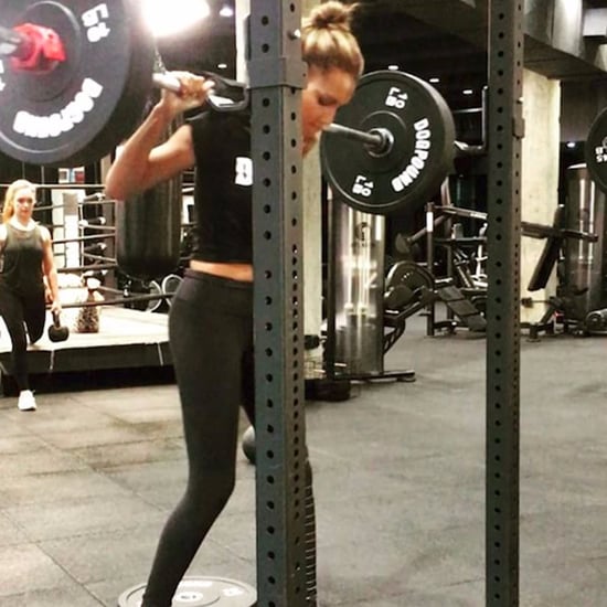 Jasmine Tookes Elevated Heel Squats