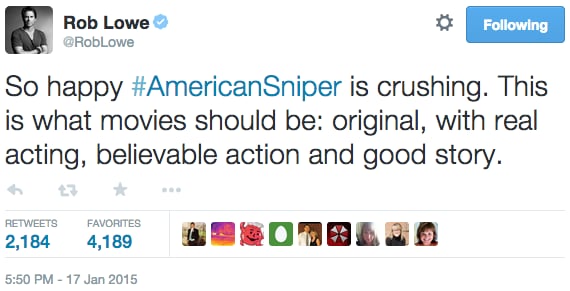On the other side of the issue, Rob Lowe tweeted his support for the movie.