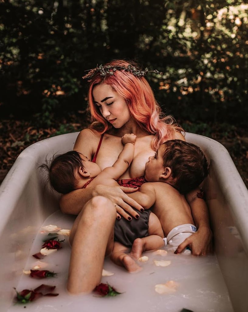 "In a society where full-term breastfeeding is rarely supported and often viewed as 'gross,' 'offensive,' 'weird,' etc., it means the world to me to take part in normalizing and raising awareness through my journey. Motherhood is a wild ride and I often find myself lost in the day-to-day. However, when my little babes crawl into my lap to nurse, whether for comfort or hunger, we have a moment to just be. The messy house, the never ending to-do list, the stress . . . it all fades to the background.
What has been the most challenging part of extended breastfeeding [is] the feeling of not being my own. It can be overwhelming and I sometimes find myself 'touched-out.' Healthy/reasonable boundary-setting, support, and perspective have helped tremendously during these times!" — Tamika Rascón (and Noah, 3, and Atlas, 18 months)