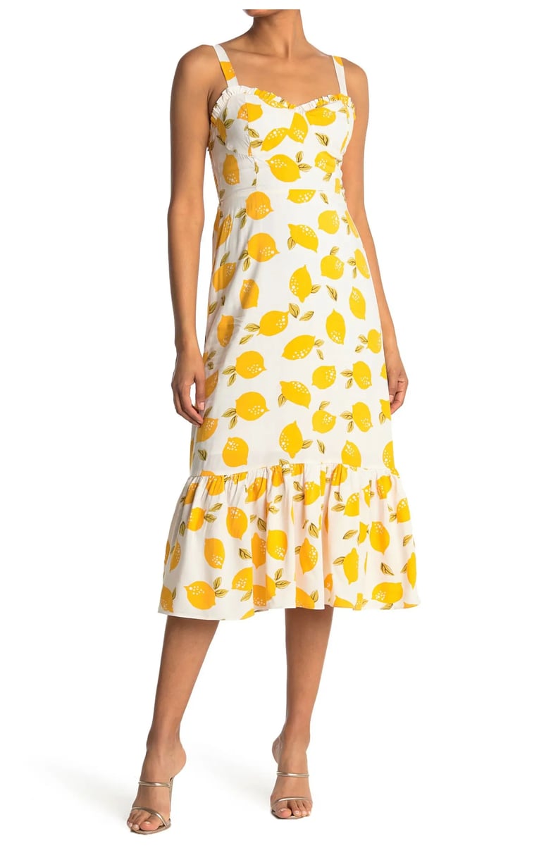 下一件50美元:Melloday柠檬打印无袖Midi礼服