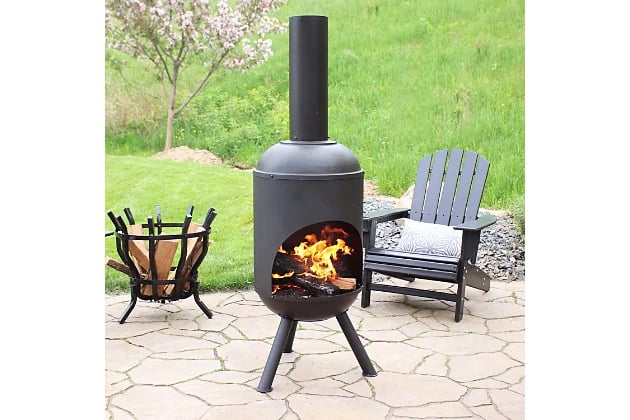 Sunnydaze Outdoor Black Steel Wood-Burning Chiminea