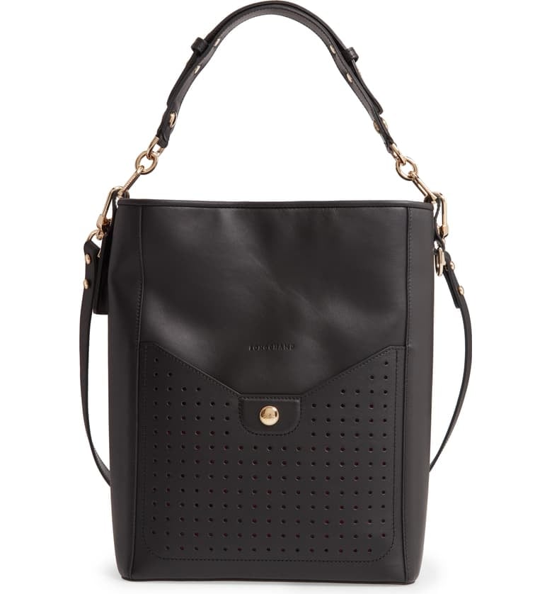 Longchamp Mademoiselle Perforated Calfskin Leather Bucket Bag