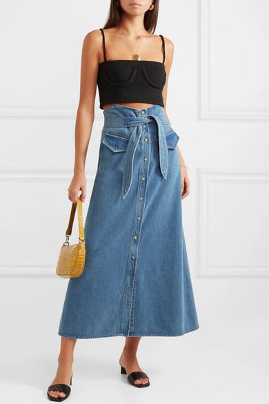 Nanushka Alma Belted Denim Midi Skirt