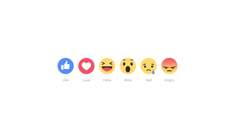 The complete set of the new Facebook emoji reactions.