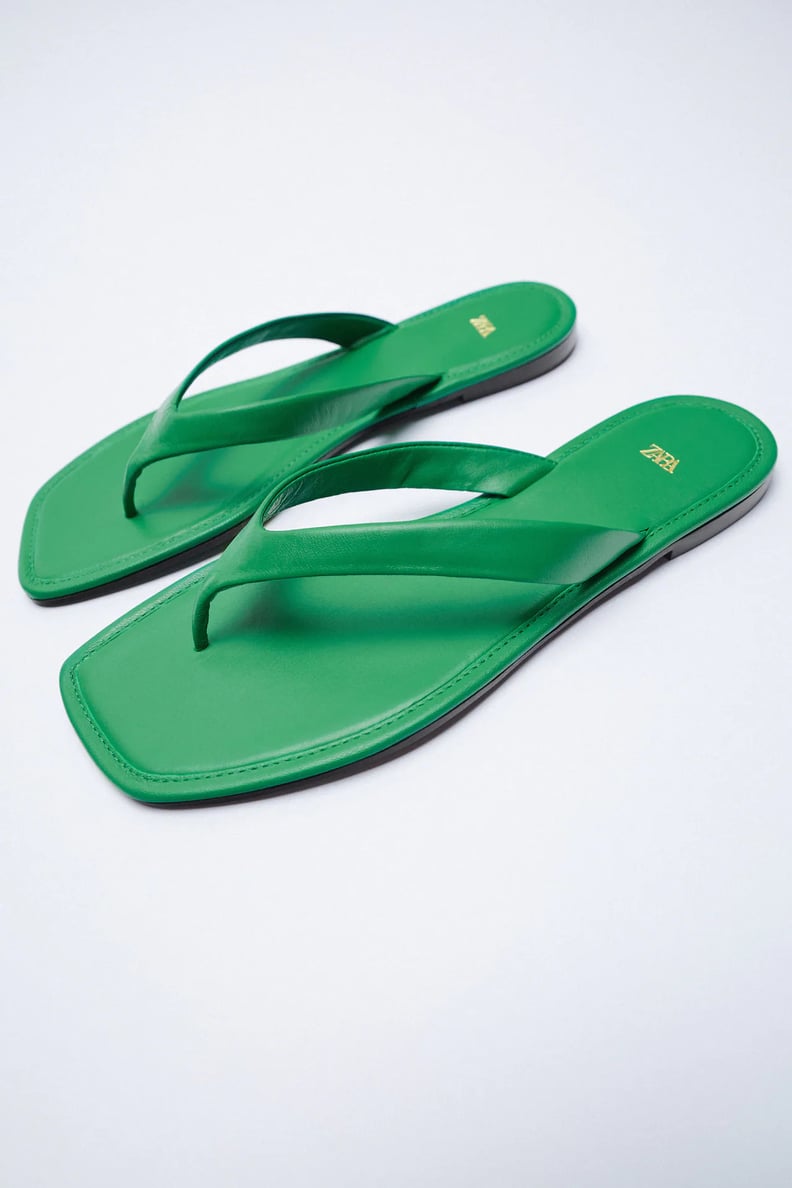 Zara Square Toe Leather Slide Sandals