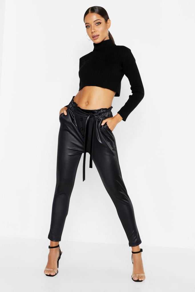 Boohoo Pu Leather-Look Jogger Pants | Angelina Jolie Leather Pants ...