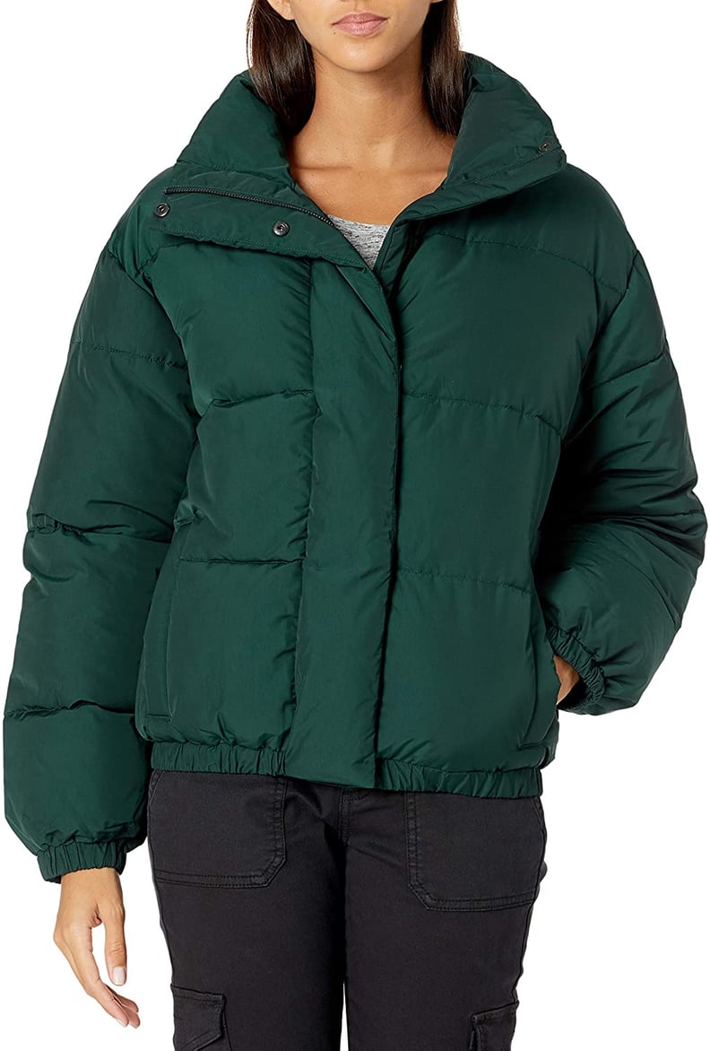 Daily Ritual Relaxed-Fit Mock-Neck Short Puffer Jacket in Moss Green