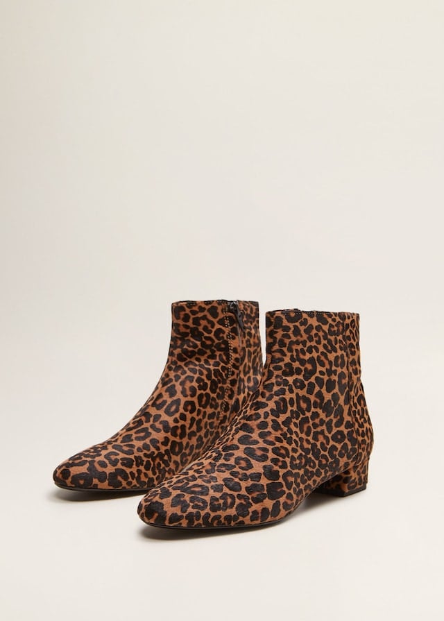 Mango Leopard-Print Leather Ankle Boots