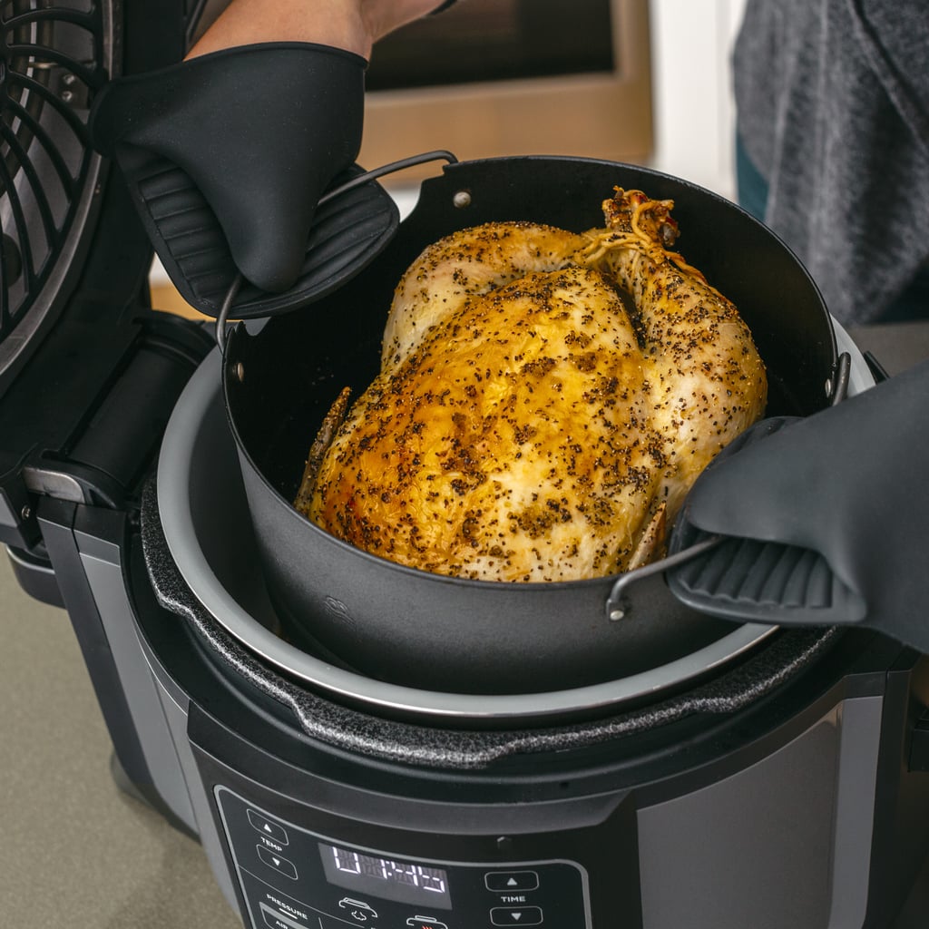 Pressure cook chicken to lock in the juices, then crisp up that skin as if you broiled it in the oven!