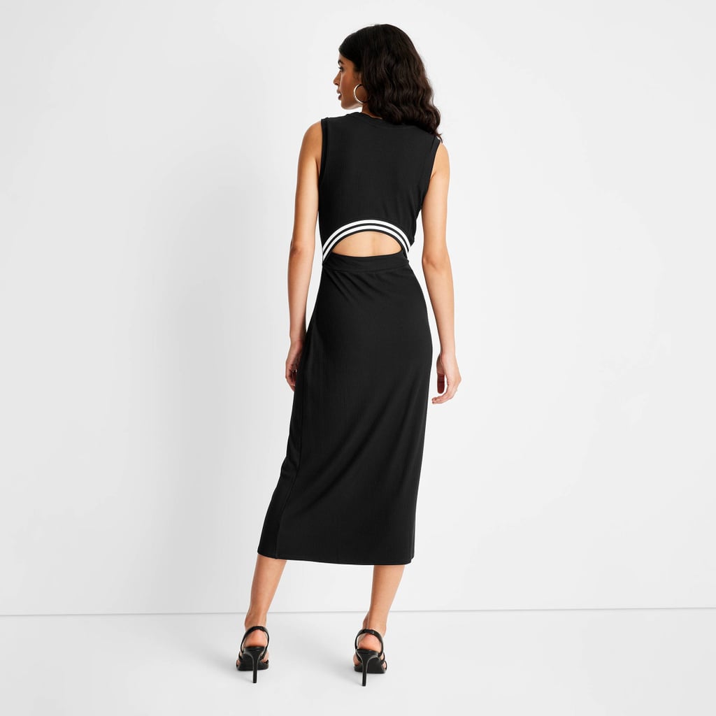A-Line Dress: Future Collective with Kahlana Barfield Brown Ribbed Cut Out Back A-Line Dress