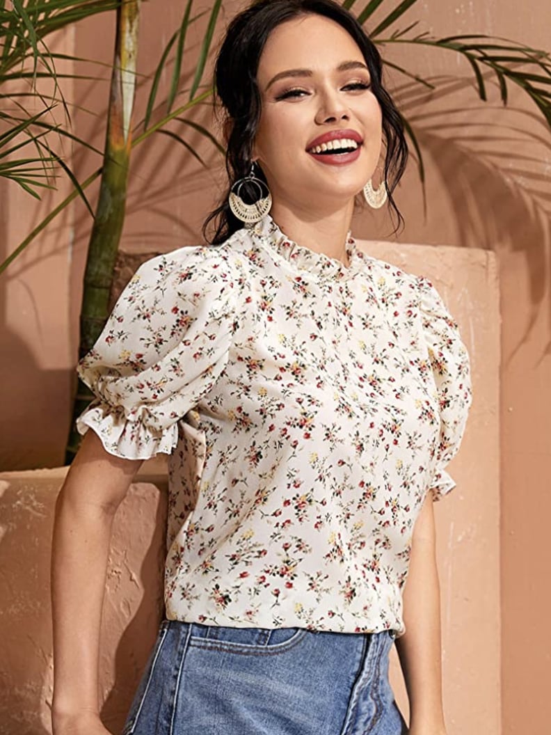 A Puff-Sleeve Blouse: Romwe Ruffle Puff Short Sleeve Blouse