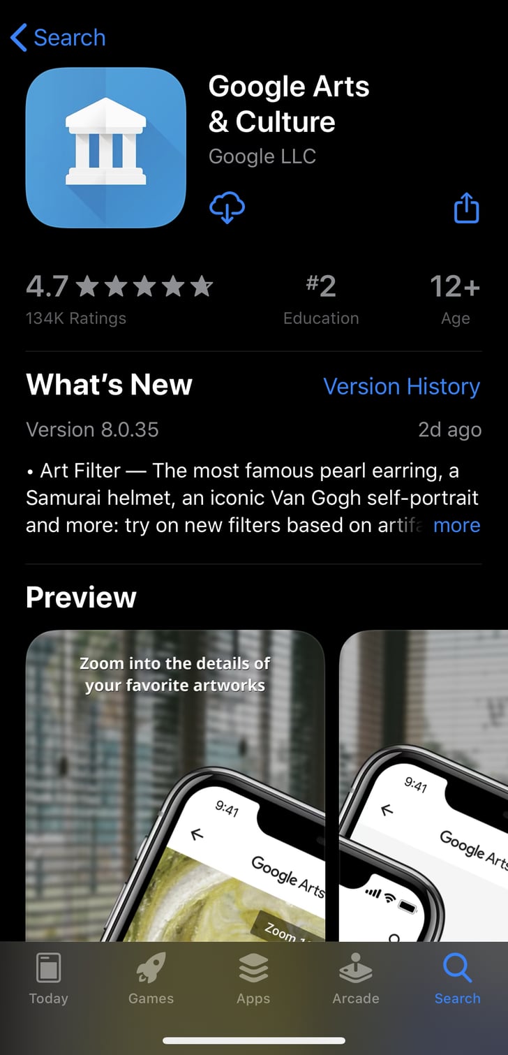 Start by Downloading the Google Arts & Culture App in the App Store