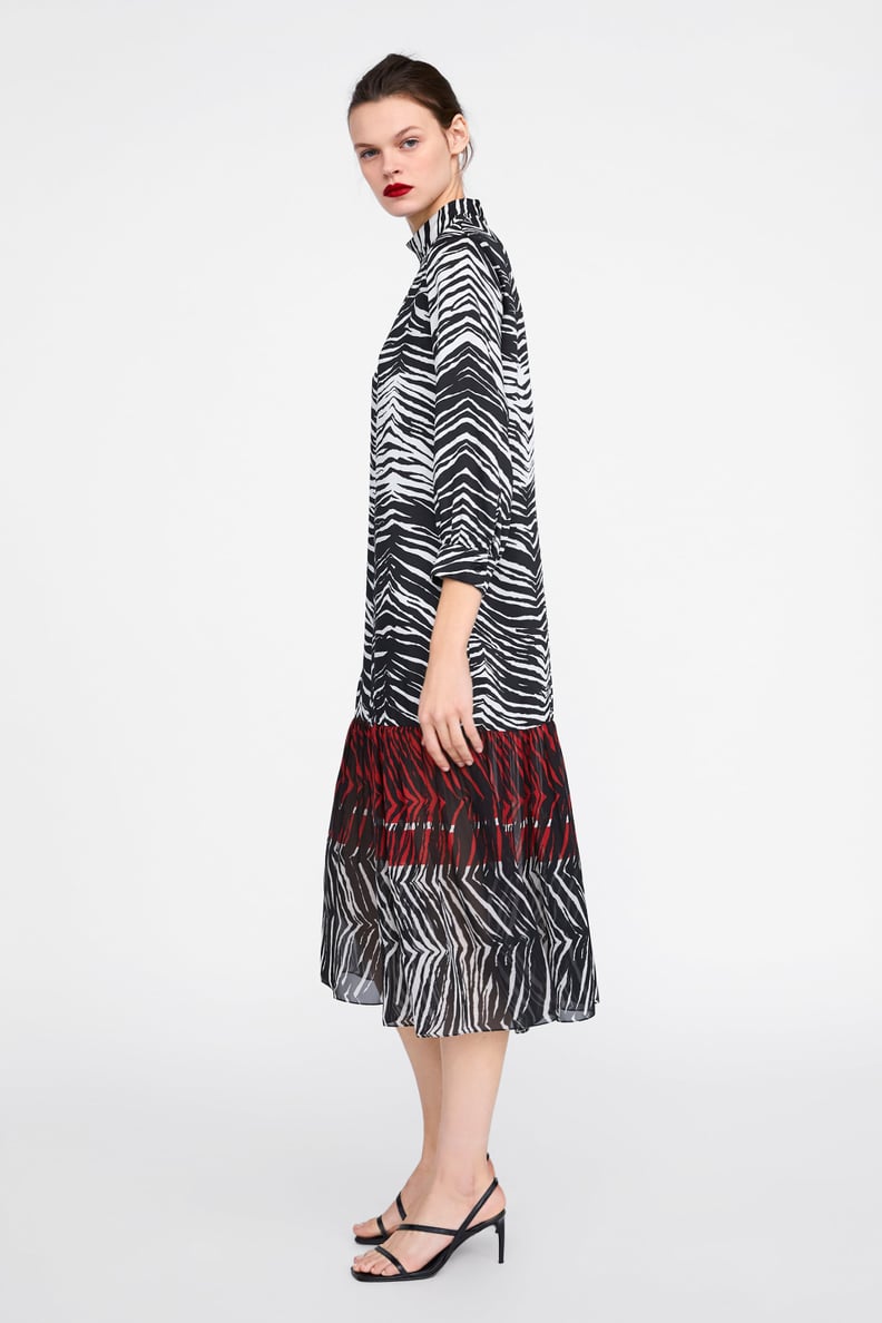 Zara Dress With Animal Print Trim