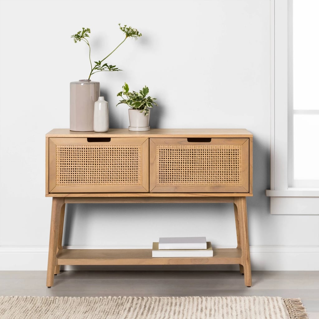 Hearth & Hand with Magnolia Wood Cane Console Table with Pull-Down Drawers