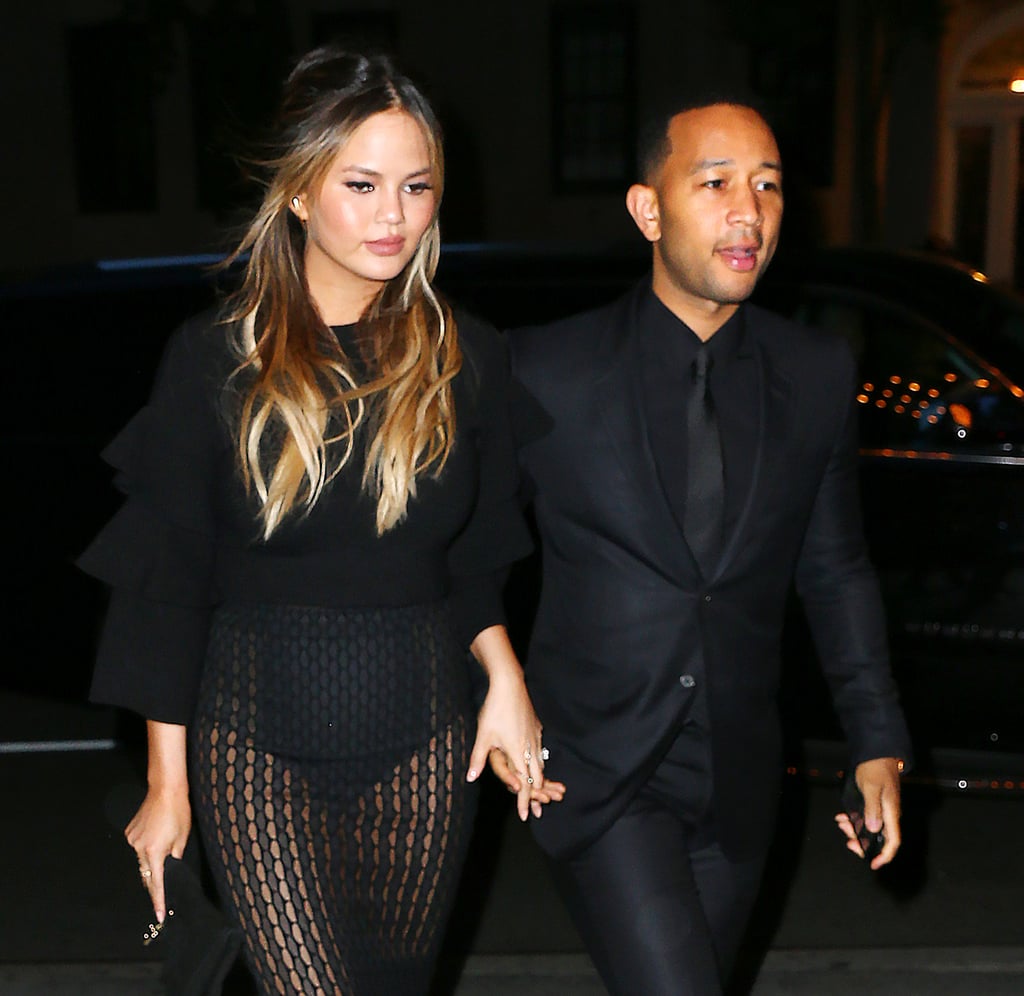 Chrissy showed skin in a mesh skirt for a night out in NYC.