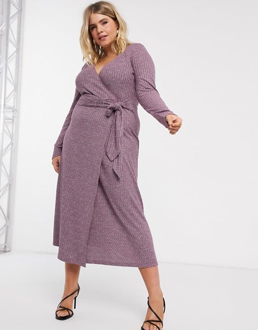 ASOS DESIGN Curve Long Sleeve Marl Belted Midi Dress
