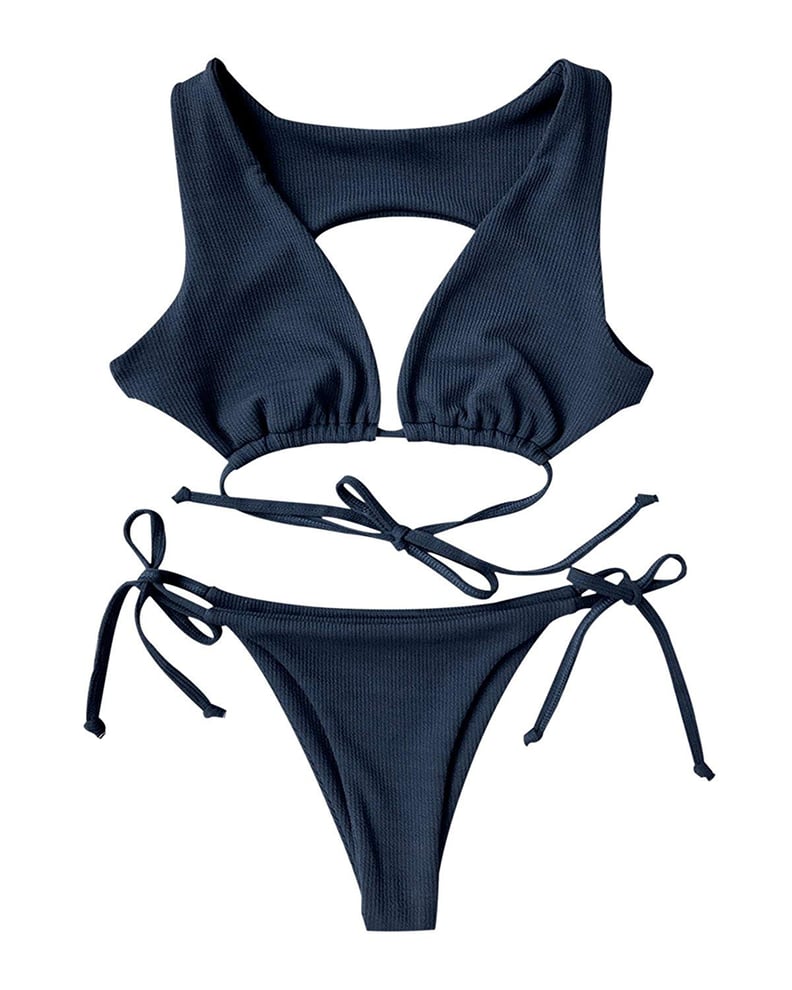 GAMISS Women’s Rib Textured Plunge Neck Bikini Set