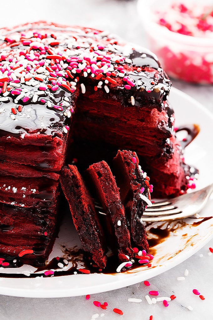 Nutella-Stuffed Red Velvet Pancakes