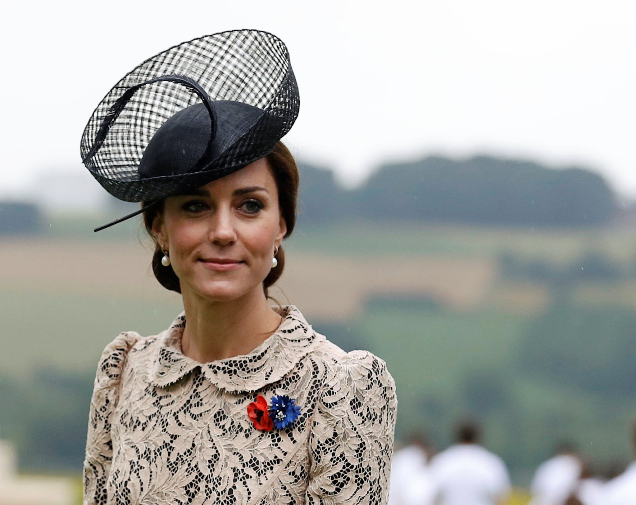 THIEPVAL, FRANCE - JULY 1:  Duchess of Cambridge attends the 100th anniversary of the beginning of the Battle of the Somme at the Thiepval memorial to the Missing on July 1, 2016 in Thiepval, France. The event is part of the Commemoration of the Centenary of the Battle of the Somme at the Commonwealth War Graves Commission Thiepval Memorial in Thiepval, France, where 70,000 British and Commonwealth soldiers with no known grave are commemorated. (Photo by Phil Noble - Pool/Getty Images)